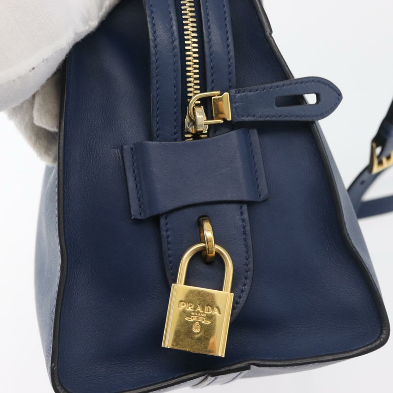 【日本直送】PRADA Esplanade 手提包 皮革 2way Blue Gold Auth ka4009A-19