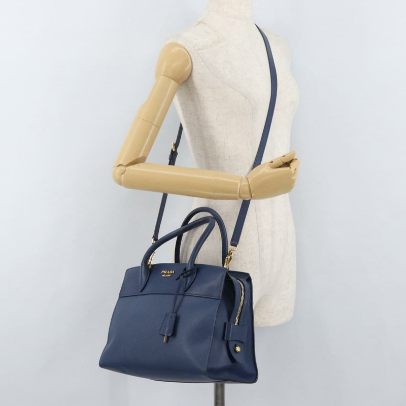 【日本直送】PRADA Esplanade 手提包 皮革 2way Blue Gold Auth ka4009A-26
