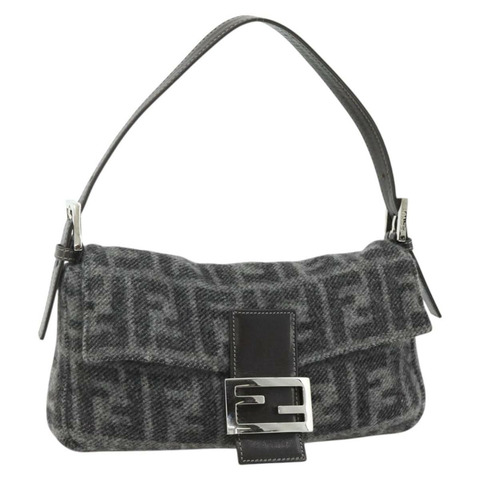 FENDI Zucca 帆布 Mamma Baguette 包羊絨灰銀色正品 176501SAV