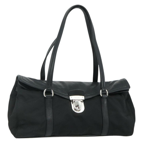 PRADA 尼龍皮革手提包 黑色 銀色 正品 176482V