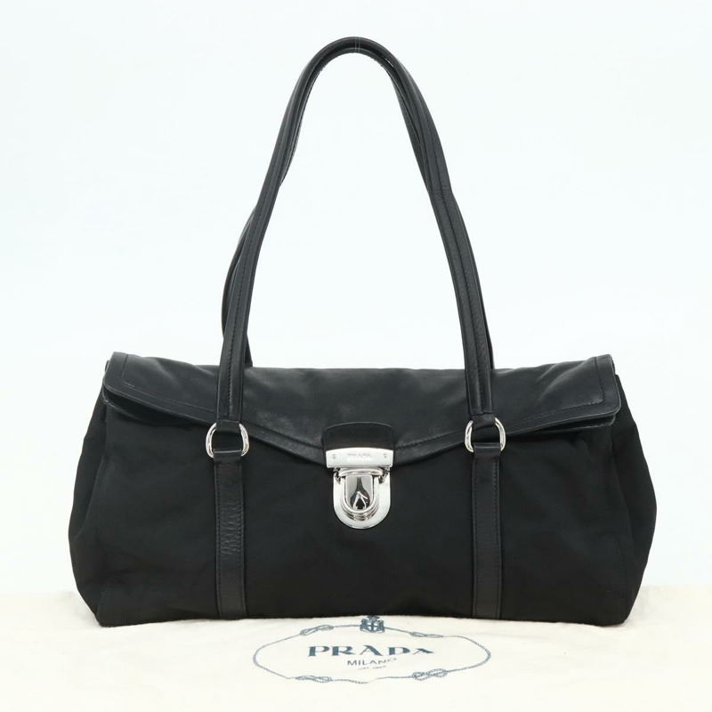 【日本直送】PRADA 尼龍皮革手提包 黑色 銀色 正品 176482V-11