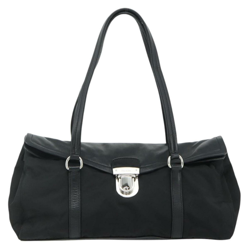 【日本直送】PRADA 尼龍皮革手提包 黑色 銀色 正品 176482V-12