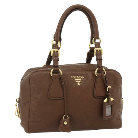 PRADA 棕色金色皮革肩背包，正品編號 176483V