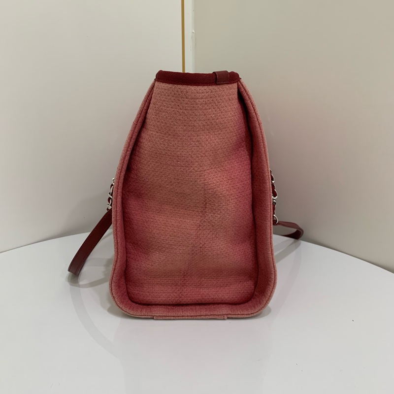 Louis Vuitton路易威登 23C紅色金扣帆布沙灘手提包  尺寸；34*28*14-3