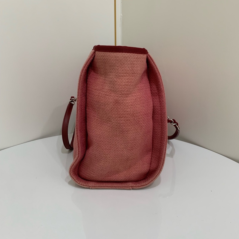 Louis Vuitton路易威登 23C紅色金扣帆布沙灘手提包  尺寸；34*28*14-8