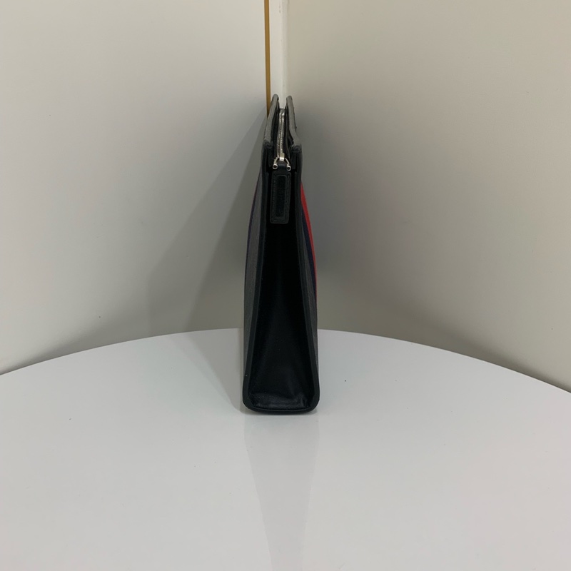 Gucci/古馳 老花配黑紅條紋手拿包 尺寸；25.5*5*20  🈚附件-2