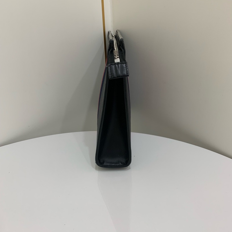 Gucci/古馳 老花配黑紅條紋手拿包 尺寸；25.5*5*20  🈚附件-3