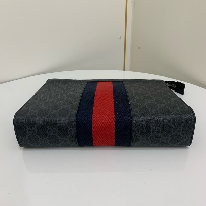 Gucci/古馳 老花配黑紅條紋手拿包 尺寸；25.5*5*20  🈚附件-4