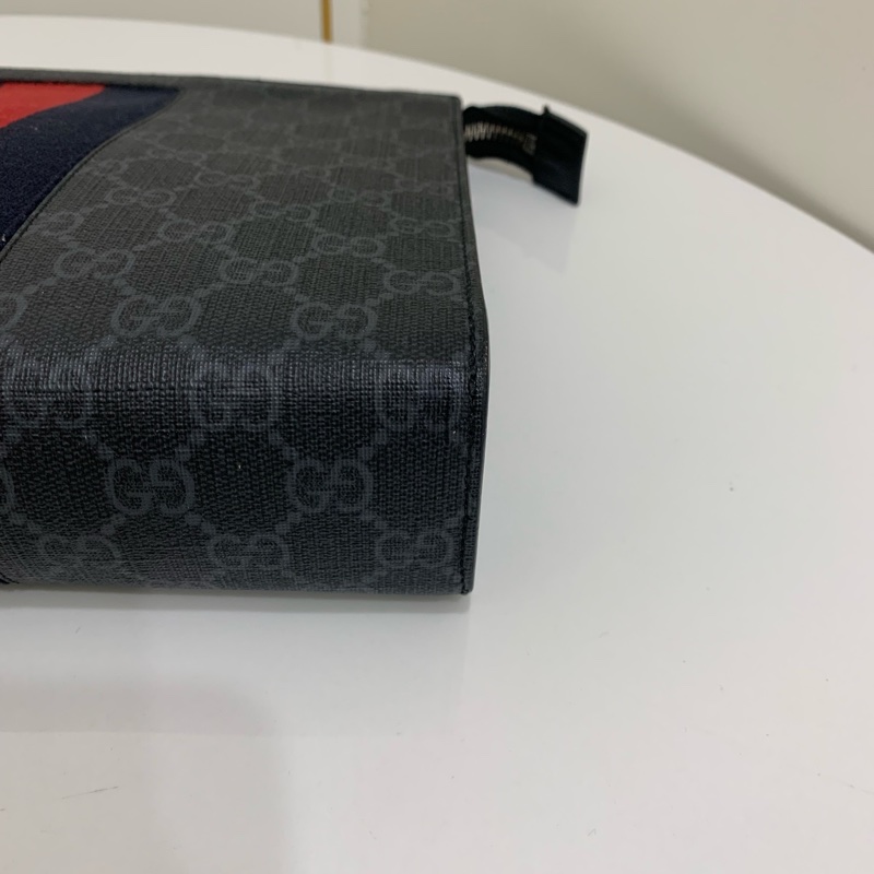 Gucci/古馳 老花配黑紅條紋手拿包 尺寸；25.5*5*20  🈚附件-5