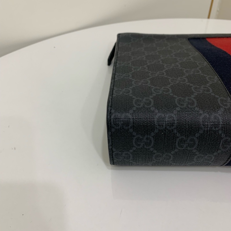 Gucci/古馳 老花配黑紅條紋手拿包 尺寸；25.5*5*20  🈚附件-6
