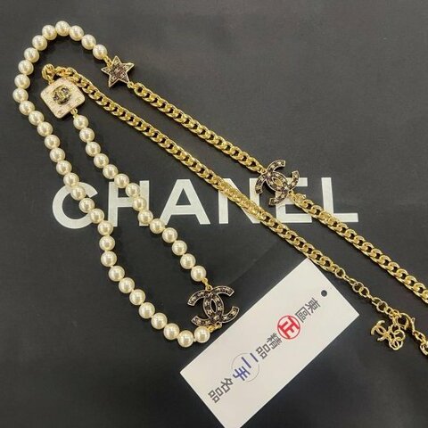 東區正精品㊣CHANEL 香奈兒金色雙C Logo 星星珍珠長項鍊 RZ6394