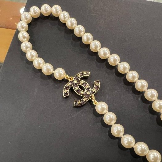 東區正精品㊣CHANEL 香奈兒金色雙C Logo 星星珍珠長項鍊 RZ6394-3