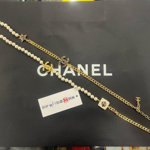 東區正精品㊣CHANEL 香奈兒金色雙C Logo 星星珍珠長項鍊 RZ6394-4