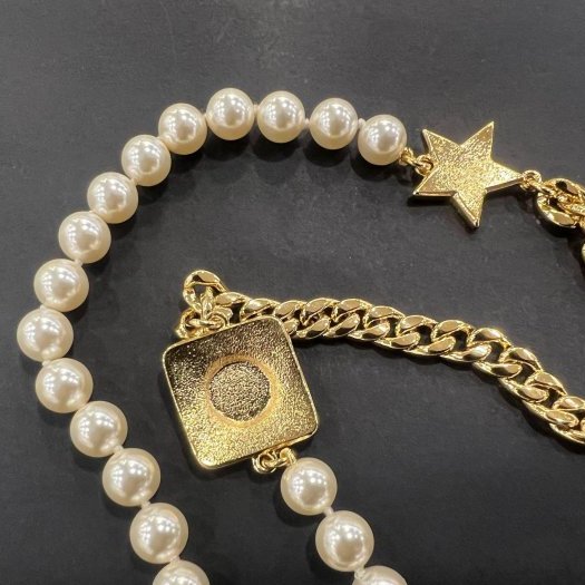 東區正精品㊣CHANEL 香奈兒金色雙C Logo 星星珍珠長項鍊 RZ6394-6
