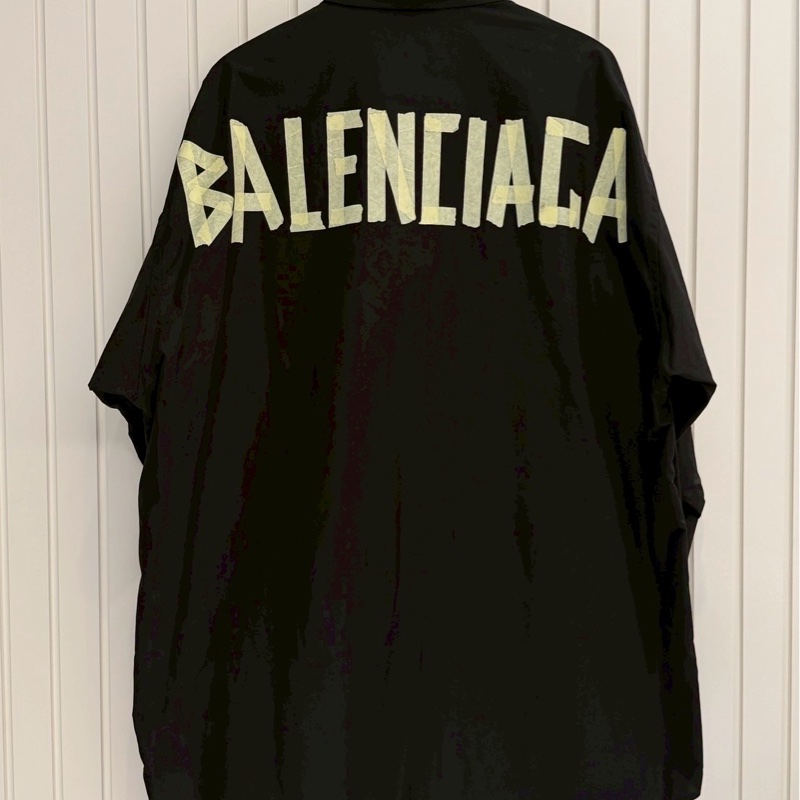 巴黎世家黑色膠帶襯衫-0