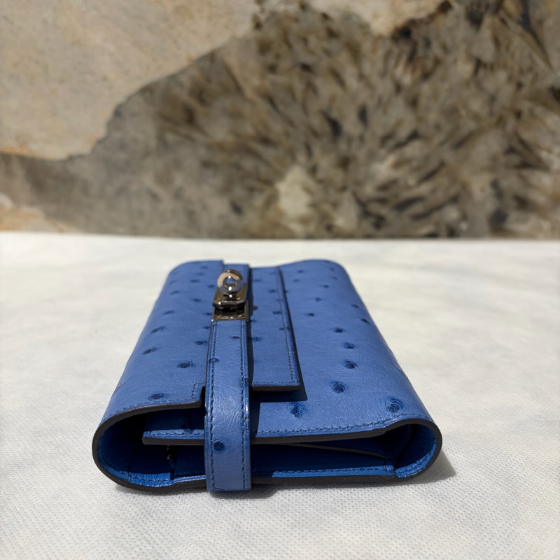 Hermes 海水藍銀釦鴕鳥皮KELLY釦三折中夾-2