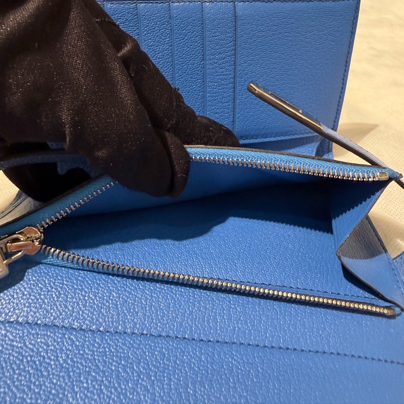 Hermes 海水藍銀釦鴕鳥皮KELLY釦三折中夾-9