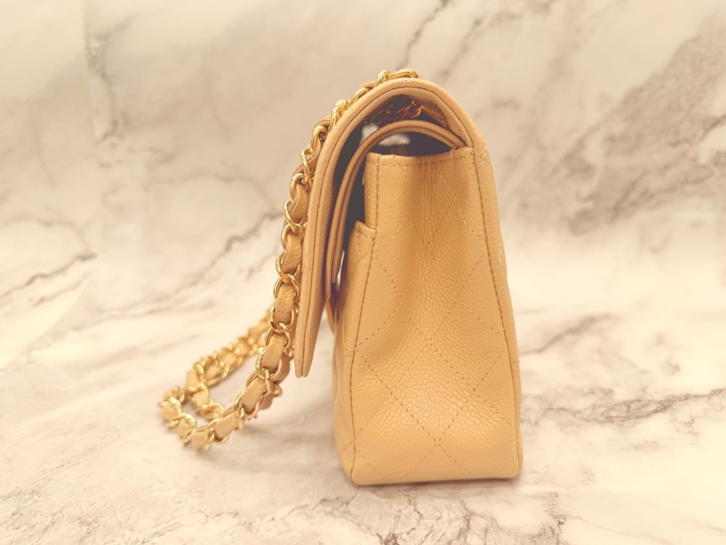 Chanel 經典口蓋包 小號 CF 23cm 奶茶色金鍊 (18開)-2