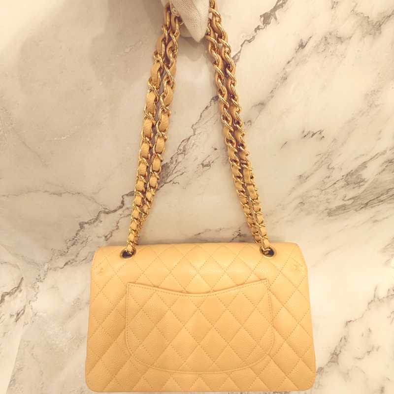 Chanel 經典口蓋包 小號 CF 23cm 奶茶色金鍊 (18開)-4