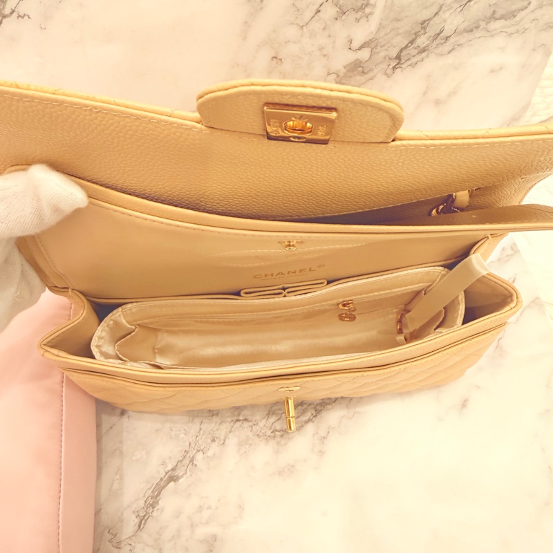 Chanel 經典口蓋包 小號 CF 23cm 奶茶色金鍊 (18開)-8