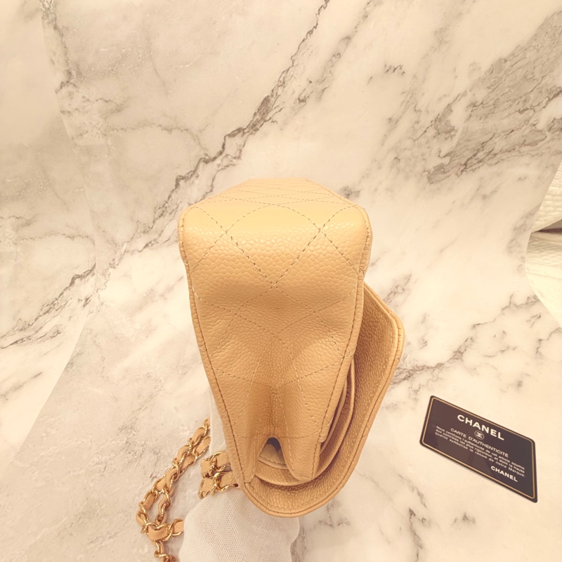 Chanel 經典口蓋包 小號 CF 23cm 奶茶色金鍊 (18開)-19