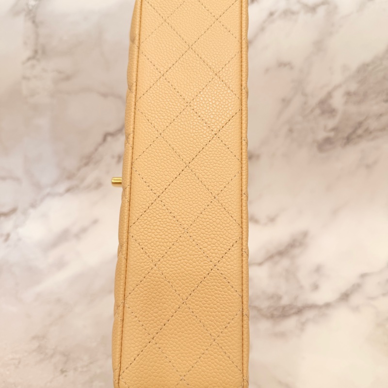 Chanel 經典口蓋包 小號 CF 23cm 奶茶色金鍊 (18開)-20