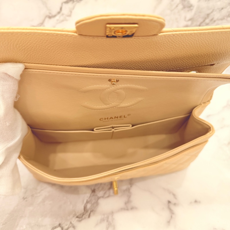 Chanel 經典口蓋包 小號 CF 23cm 奶茶色金鍊 (18開)-21