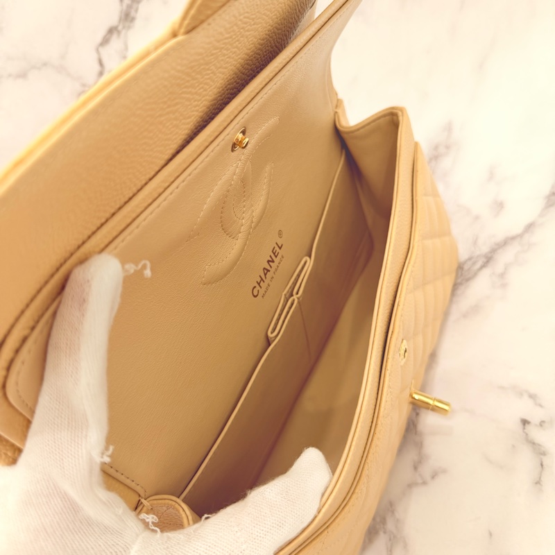 Chanel 經典口蓋包 小號 CF 23cm 奶茶色金鍊 (18開)-22