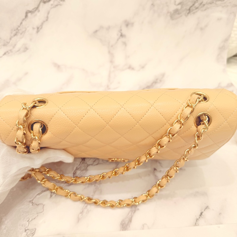 Chanel 經典口蓋包 小號 CF 23cm 奶茶色金鍊 (18開)-27