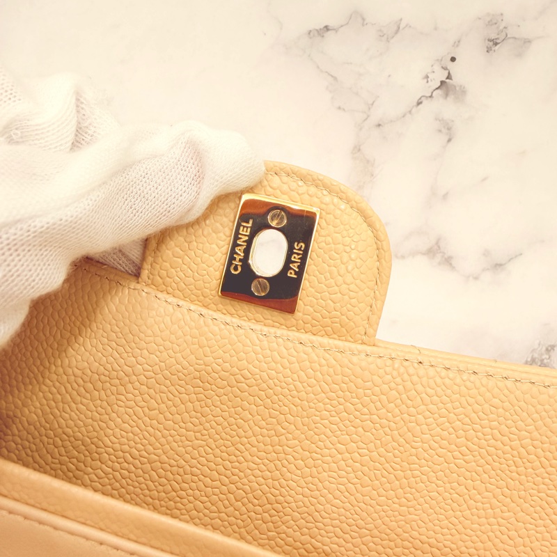 Chanel 經典口蓋包 小號 CF 23cm 奶茶色金鍊 (18開)-28