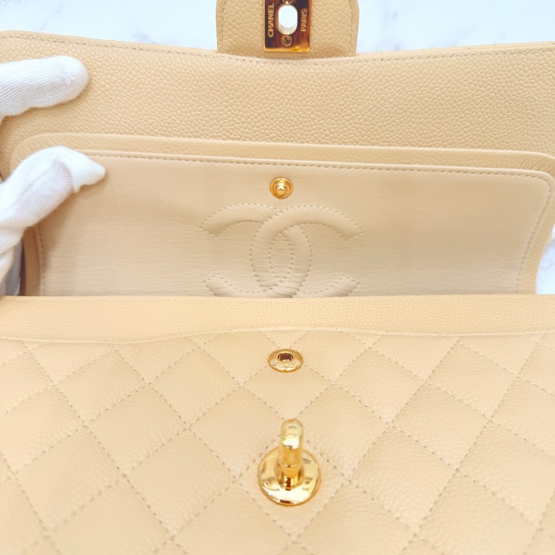 Chanel 經典口蓋包 小號 CF 23cm 奶茶色金鍊 (18開)-32