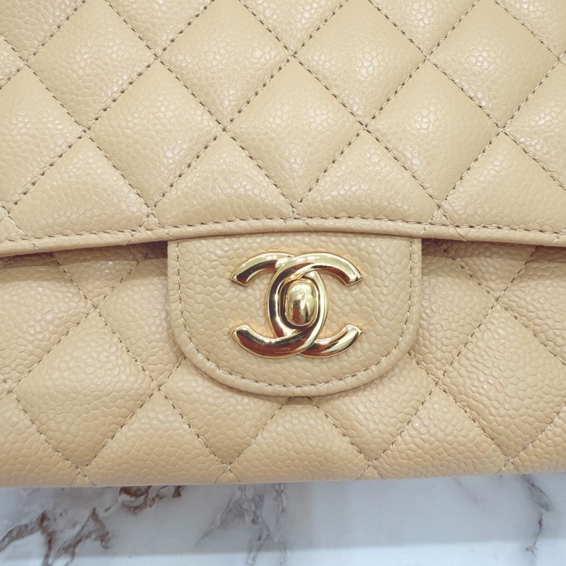 Chanel 經典口蓋包 小號 CF 23cm 奶茶色金鍊 (18開)-33