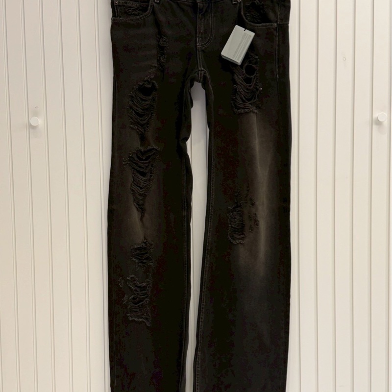 巴黎世家黑色水洗破壞牛仔褲-0