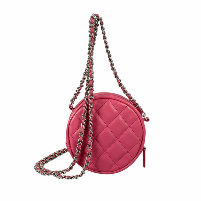 香奈兒 (Chanel) 圓形鏈條肩背包，飾有 Coco 標誌，絎縫迷你款，羊皮，A70657 粉紅色-2