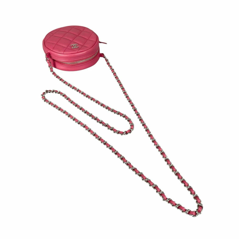 香奈兒 (Chanel) 圓形鏈條肩背包，飾有 Coco 標誌，絎縫迷你款，羊皮，A70657 粉紅色-4