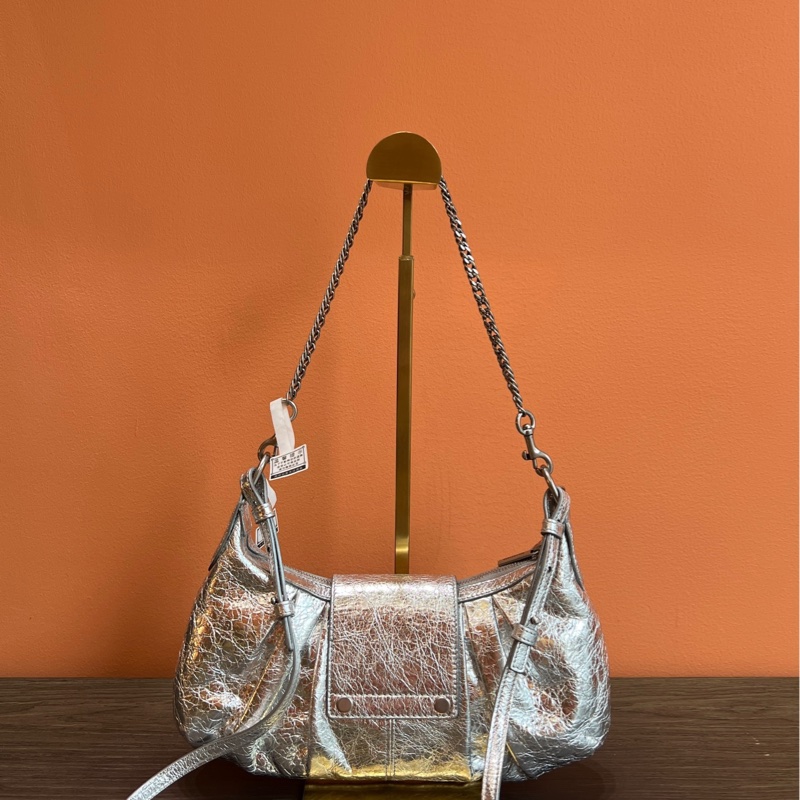 Balenciaga巴黎世家 Pamela 金屬質感細紋 斜挎/腋下/手提包 銀色 小號-1