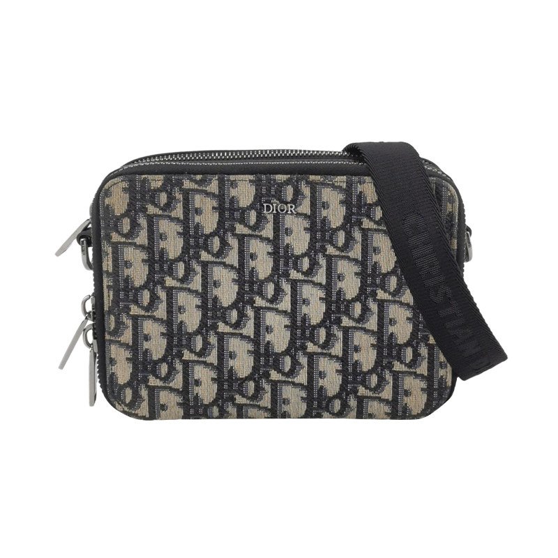 Dior 牛皮帆布Oblique 印花拉鍊斜背包-0