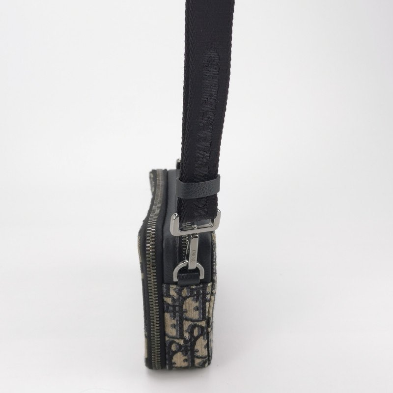 Dior 牛皮帆布Oblique 印花拉鍊斜背包-2