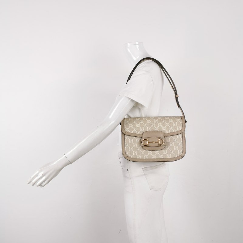 Gucci 1955小號牛皮GG老花馬銜扣單肩包-1