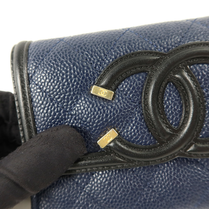 CHANEL 牛皮皮革CC Filigree Flap Wallet錢包-13