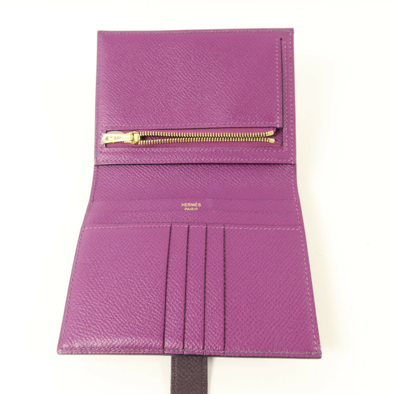 HERMES Epsom皮革Bearn Compact Wallet錢包Anemone/Raisin-4