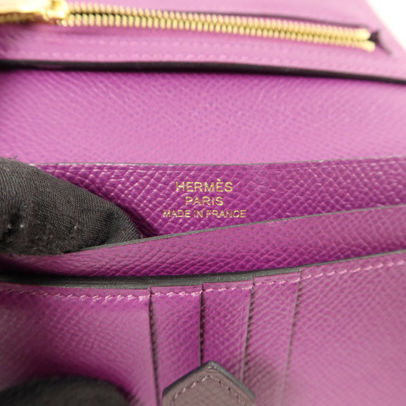 HERMES Epsom皮革Bearn Compact Wallet錢包Anemone/Raisin-6