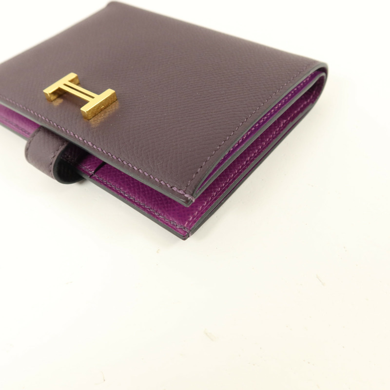HERMES Epsom皮革Bearn Compact Wallet錢包Anemone/Raisin-10