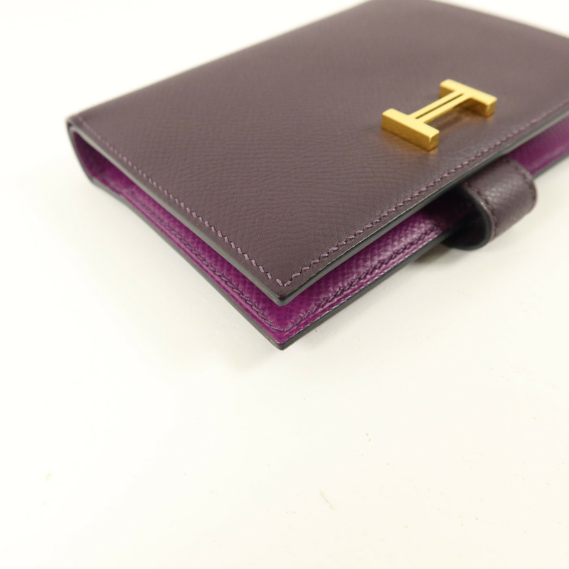 HERMES Epsom皮革Bearn Compact Wallet錢包Anemone/Raisin-11