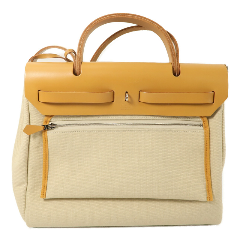 HERMES Toile H帆布Herbag PM手挽肩背兩用袋Beton/Fauve-1