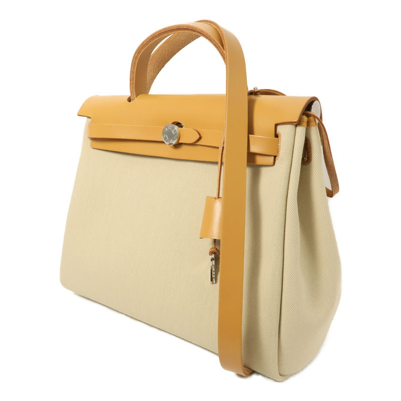 HERMES Toile H帆布Herbag PM手挽肩背兩用袋Beton/Fauve-2