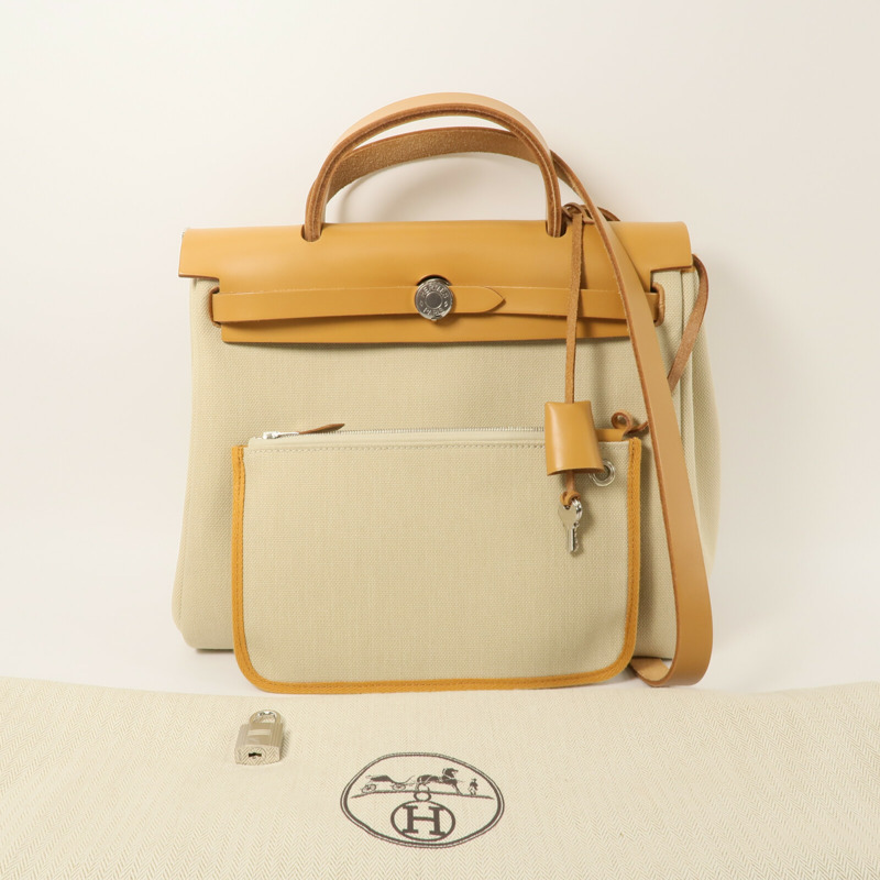 HERMES Toile H帆布Herbag PM手挽肩背兩用袋Beton/Fauve-11