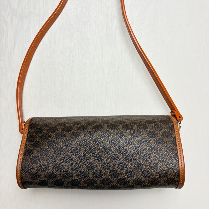 Celine 老花凱旋門圓桶腋下包 斜背包 真皮棕色 思琳-8