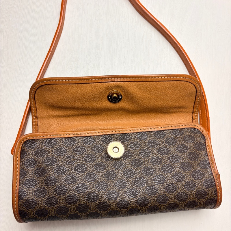 Celine 老花凱旋門圓桶腋下包 斜背包 真皮棕色 思琳-16