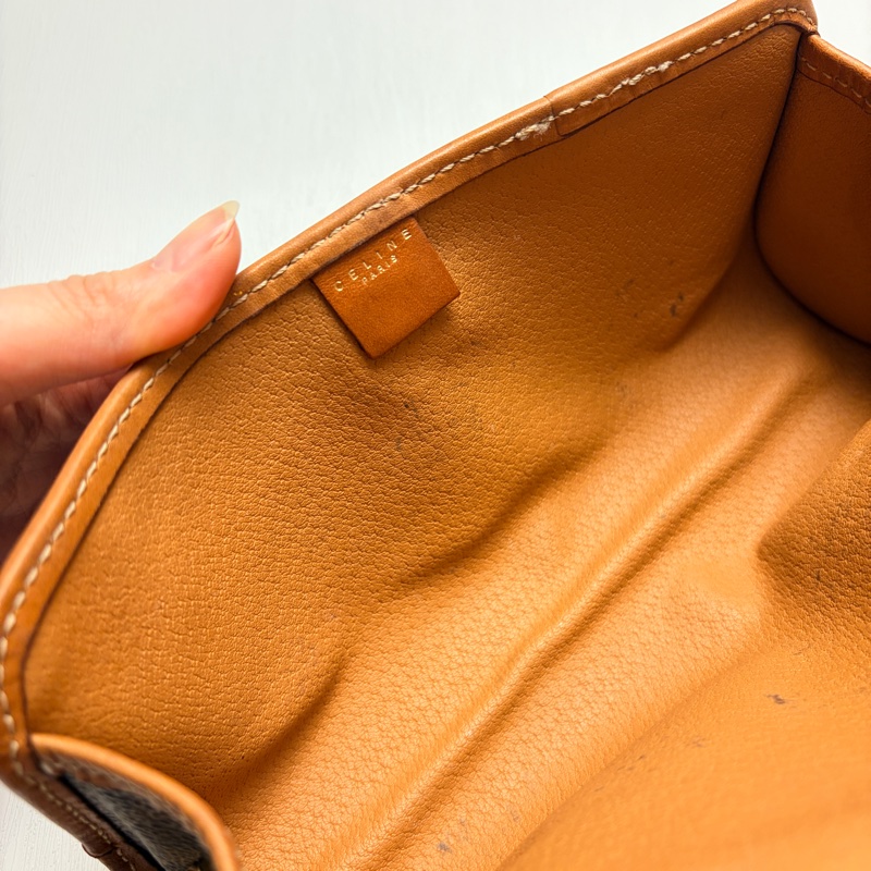 Celine 老花凱旋門圓桶腋下包 斜背包 真皮棕色 思琳-19